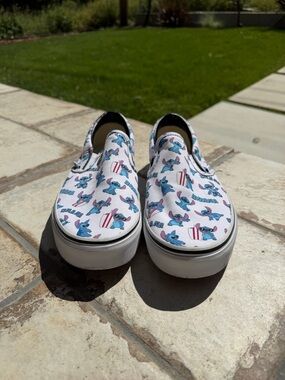 Men’s (Unisex) Vans Custom Slip-On Shoes with Blue Stitch Pattern